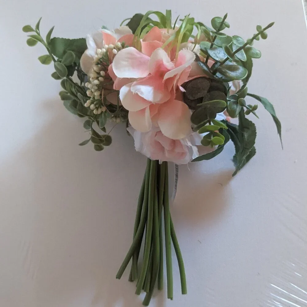 NWT Farmhouse Wedding Sm Pink Faux Floral Succulent Bouquet Gift Summer Decor